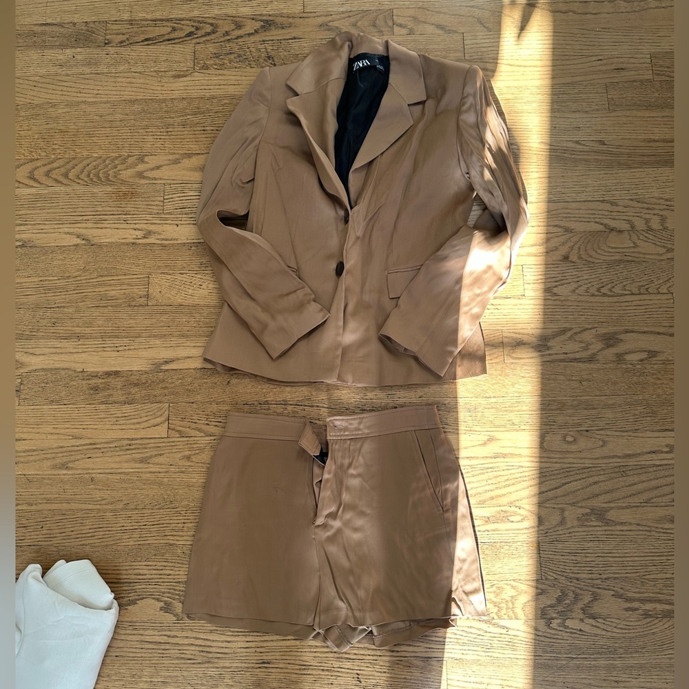 Zara Brown Blazer and Shorts set